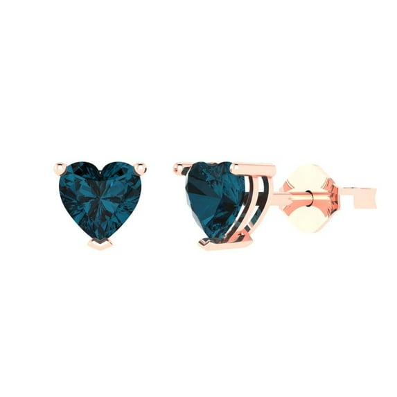 1 ct Push-Back Stud Earrings for Women | 5mm Heart Cut Natural London Blue Topaz | 18K Rose Gold
