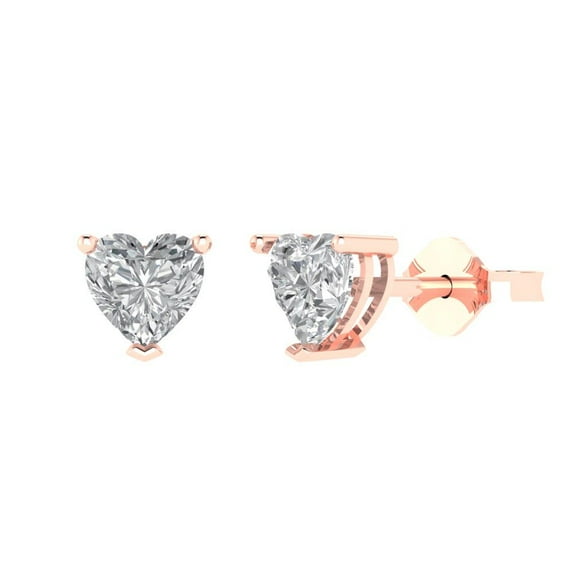 1 ct Push-Back Stud Earrings for Women | 5mm Heart Cut White Sapphire | 18K Rose Gold