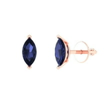 1 ct Push-Back Stud Earrings for Women | 8x4mm Marquise Cut Simulated Blue Sapphire | 18K Rose Gold