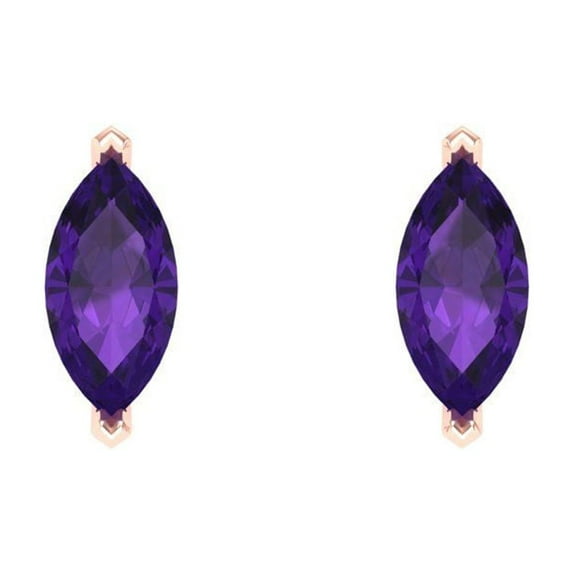 1 ct Push-Back Stud Earrings for Women | 8x4mm Marquise Cut Natural Amethyst | 18K Rose Gold