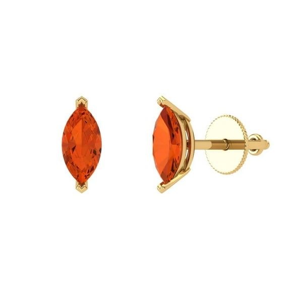 1 ct Push-Back Stud Earrings for Women | 8x4mm Marquise Cut Simulated Red Diamond | 18K Yellow Gold