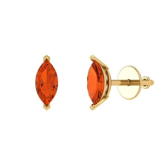 1 ct Screw-Back Stud Earrings for Women | 8x4mm Marquise Cut Simulated Red Diamond | 18K Yellow Gold