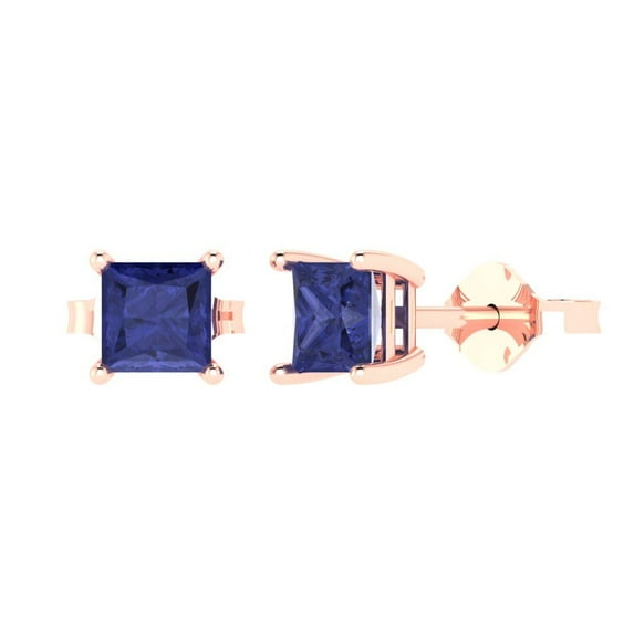 1 ct Push-Back Stud Earrings for Women | 4.5mm Princess Cut Simulated Tanzanite | 18K Rose Gold