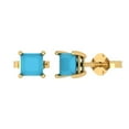 thumbnail image 1 of 14K Solid Gold Push Back Stud Earrings for Women | 1 cttw Princess Cut Simulated Turquoise | Yellow Gold, 1 of 5