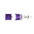 thumbnail image 1 of 1 ct Push-Back Stud Earrings for Women | 4.5mm Princess Cut Natural Amethyst | 18K White Gold, 1 of 5