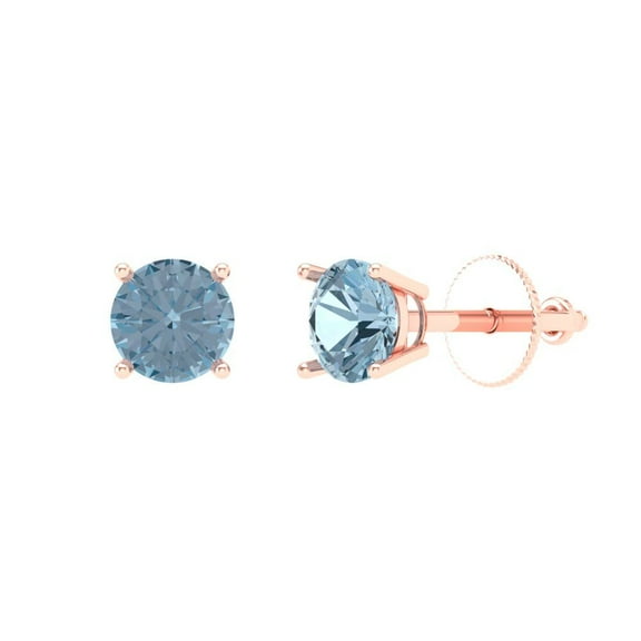 1 ct Push-Back Stud Earrings for Women | 5mm Round Cut Simulated Blue Diamond | 18K Rose Gold