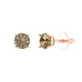 thumbnail image 1 of 14K Solid Gold Push Back Stud Earrings for Women | 1 cttw Round Cut Simulated Champagne Diamond | Rose Gold, 1 of 5
