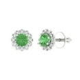 thumbnail image 1 of Clara Pucci 1.18 ct Brilliant Round Cut Halo Studs VVS1 Genuine Conflict free Green Zircon Solid 18K White Gold Designer Everyday Earrings Screw back, 1 of 5