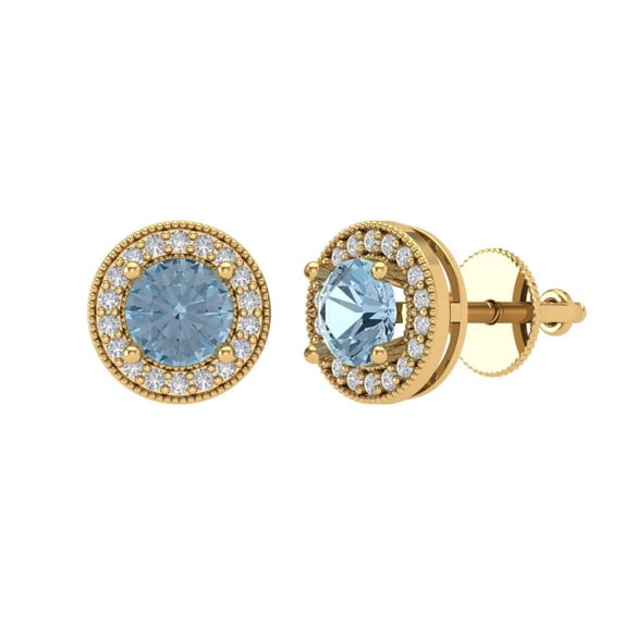 Clara Pucci 1.18Ct Blue Round Cut VVS1 Screw Back Stud 18k Solid hypoallergenic Gold Designer Earrings For April
