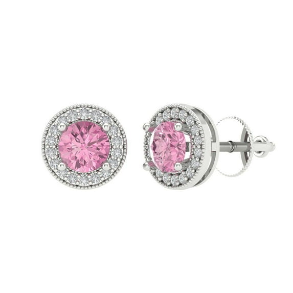 Clara Pucci 1.18Ct Pink Round Cut VVS1 Screw Back Stud 14k Solid hypoallergenic Gold Designer Earrings For April
