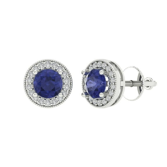 Clara Pucci 1.18Ct Tanzanite Round Cut VVS1 Screw Back Stud 18k Solid hypoallergenic Gold Designer Earrings For December