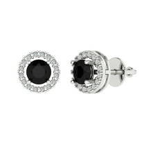 1.24 ct Screw-Back Stud Earrings for Women | 5.0mm Round Cut Natural Onyx | 18K White Gold