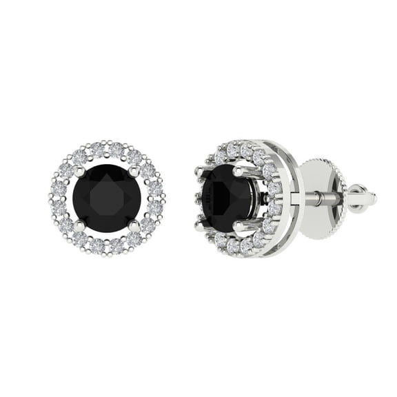 1.24 ct Screw-Back Stud Earrings for Women | 5.0mm Round Cut Natural Onyx | 18K White Gold