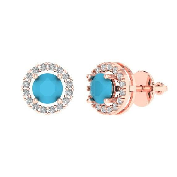 1.24 ct Screw-Back Stud Earrings for Women | 5.0mm Round Cut Simulated Turquoise | 18K Rose Gold