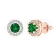 thumbnail image 1 of 14K Solid Gold Screw Back Stud Earrings for Women | 1.24 cttw Round Cut Simulated Emerald | Rose Gold, 1 of 4