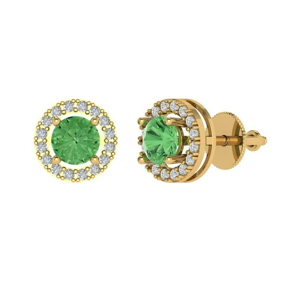 Clara Pucci 1.3 ct Brilliant Round Cut Halo Studs VVS1 Genuine Conflict free Green Zircon Solid 14K Yellow Gold Designer Everyday Earrings Screw back
