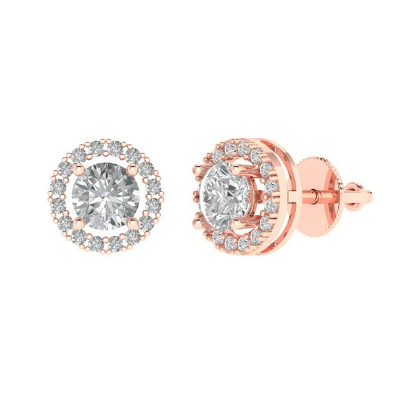 1.24 ct Screw-Back Stud Earrings for Women | 5.0mm Round Cut White Sapphire | 18K Rose Gold