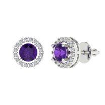 1.24 ct Screw-Back Stud Earrings for Women | 5.0mm Round Cut Natural Amethyst | 18K White Gold
