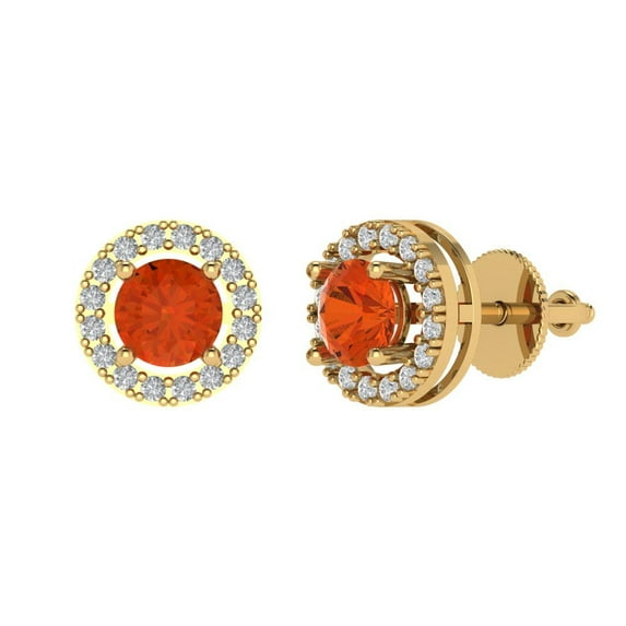 Clara Pucci 1.3 ct Brilliant Round Cut Halo Studs VVS1 Genuine Conflict free Red Zircon Solid 18K Yellow Gold Designer Everyday Earrings Screw back