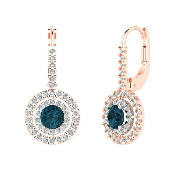 Clara Pucci 1.35Ct Natural London Blue Topaz Round Cut VVS1 Lever Back Drop Dangle 18k Solid hypoallergenic Gold Designer Earrings For December