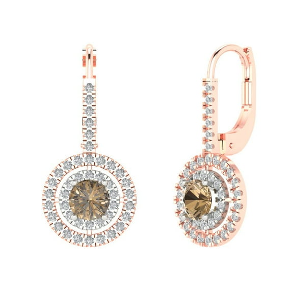 Clara Pucci 1.35Ct Champagne Round Cut VVS1 Lever Back Drop Dangle 14k Solid hypoallergenic Gold Designer Earrings For April