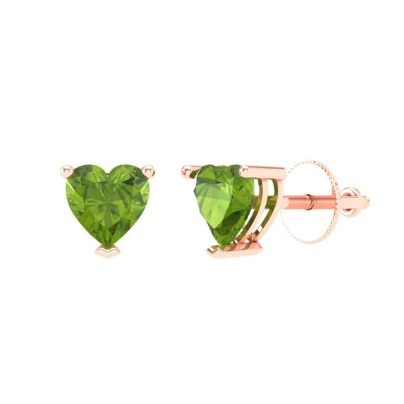 1.5 ct Screw-Back Stud Earrings for Women | 6.0mm Heart Cut Natural Peridot | 18K Rose Gold