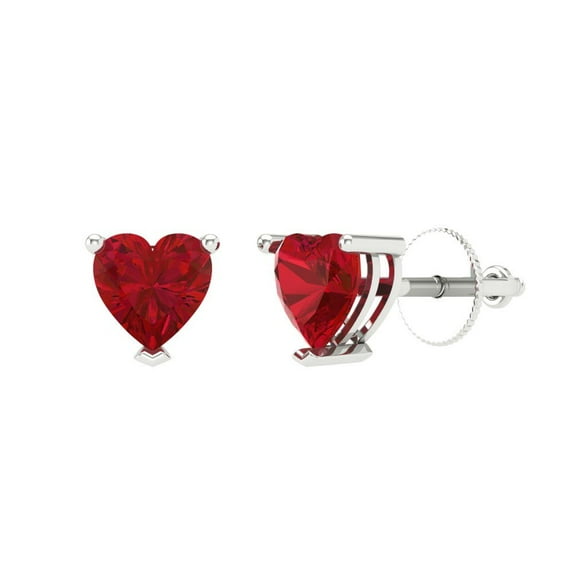 Clara Pucci 1.5 ct Brilliant Heart Cut Studs VVS1 Genuine Conflict free Red Ruby Solid 18K White Gold Designer Everyday Earrings Screw back