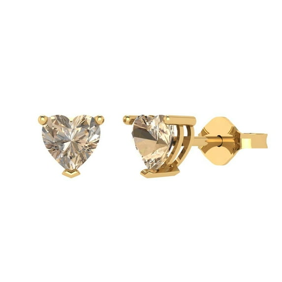 1.5 ct Push-Back Stud Earrings for Women | 6.0mm Heart Cut Yellow Moissanite | 18K Yellow Gold