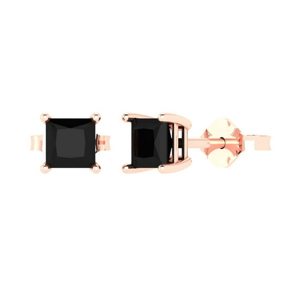 1.5 ct Push-Back Stud Earrings for Women | 5.0mm Princess Cut Natural Onyx | 18K Rose Gold