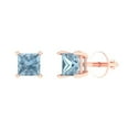 thumbnail image 1 of 1.5 ct Screw-Back Stud Earrings for Women | 5.0mm Princess Cut Natural Swiss Blue Topaz | 18K Rose Gold, 1 of 5