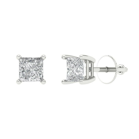1.5 ct Screw-Back Stud Earrings for Women | 5.0mm Princess Cut Simulated Diamond | 18K White Gold
