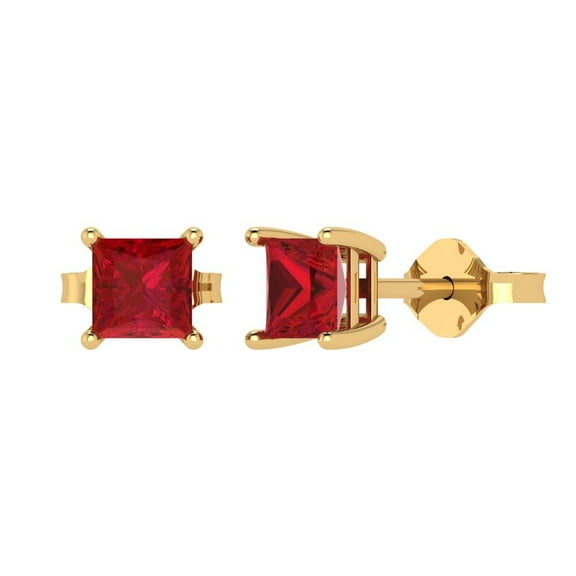 1.5 ct Push-Back Stud Earrings for Women | 5.0mm Princess Cut Simulated Pink Tourmaline | 18K Yellow Gold