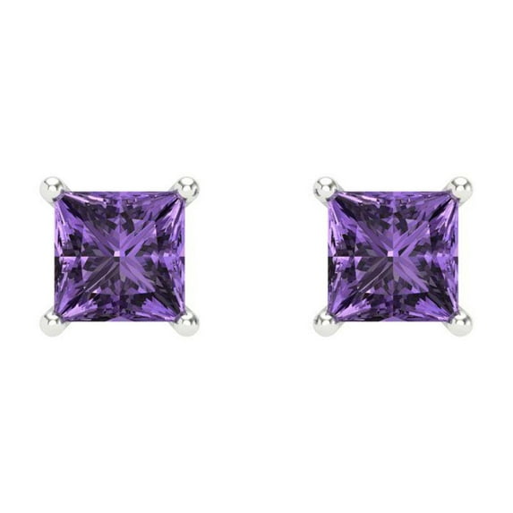 1.5 ct Screw-Back Stud Earrings for Women | 5.0mm Princess Cut Simulated Alexandrite | 18K White Gold
