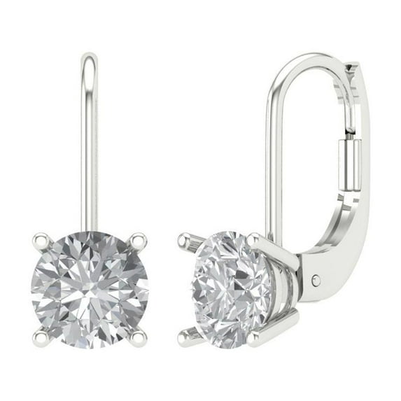 Clara Pucci 1.5 ct Brilliant Round Cut Drop Dangle VVS1 Genuine Conflict free Clear Zircon Solid 18K White Gold Designer Everyday Earrings Lever Back