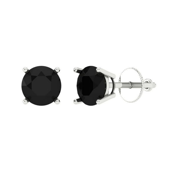 1.5 ct Screw-Back Stud Earrings for Women | 6mm Round Cut Natural Onyx | 18K White Gold