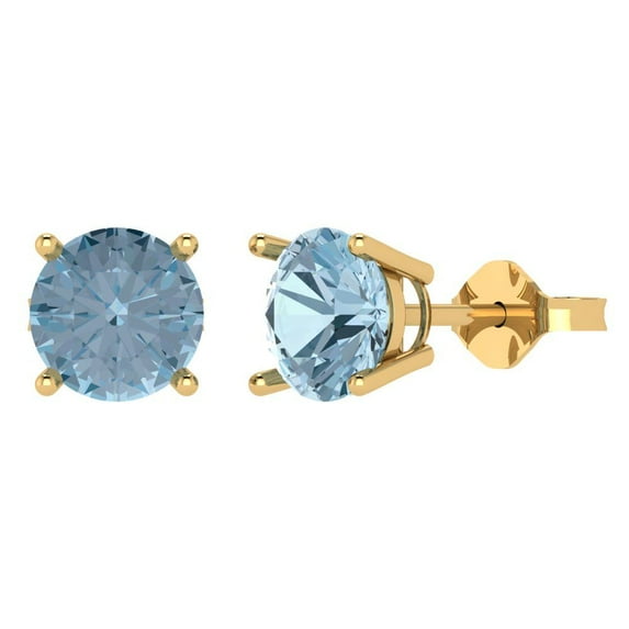 1.5 ct Push-Back Stud Earrings for Women | 6mm Round Cut Natural Aquamarine | 18K Yellow Gold