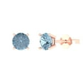 thumbnail image 1 of 14K Solid Gold Push Back Stud Earrings for Women | 1.5 cttw Round Cut Natural Sky Blue Topaz | Rose Gold, 1 of 5