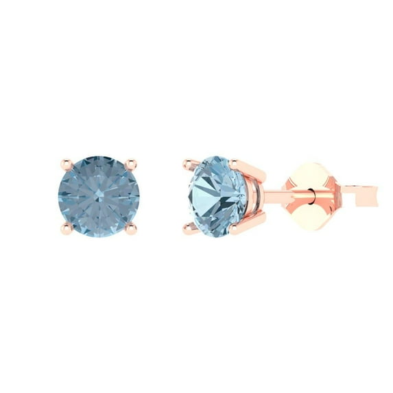 1.5 ct Push-Back Stud Earrings for Women | 6mm Round Cut Natural Sky Blue Topaz | 18K Rose Gold