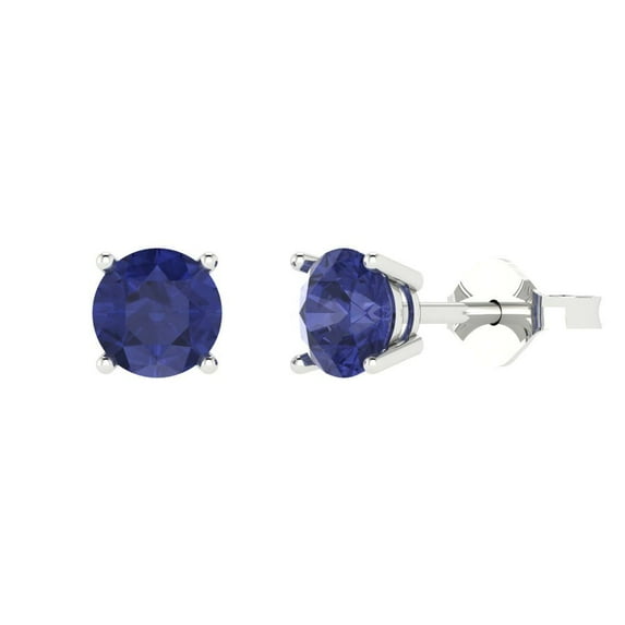 1.5 ct Push-Back Stud Earrings for Women | 6mm Round Cut Simulated Tanzanite | 18K White Gold