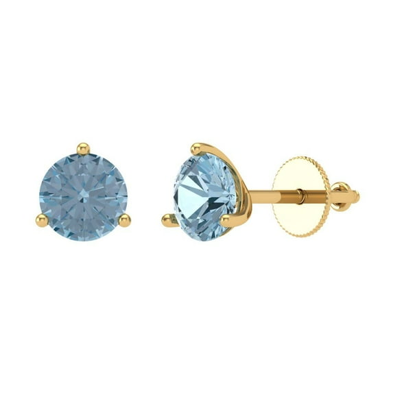 1.5 ct Screw-Back Stud Earrings for Women | 6mm Round Cut Simulated Blue Diamond | 18K Yellow Gold
