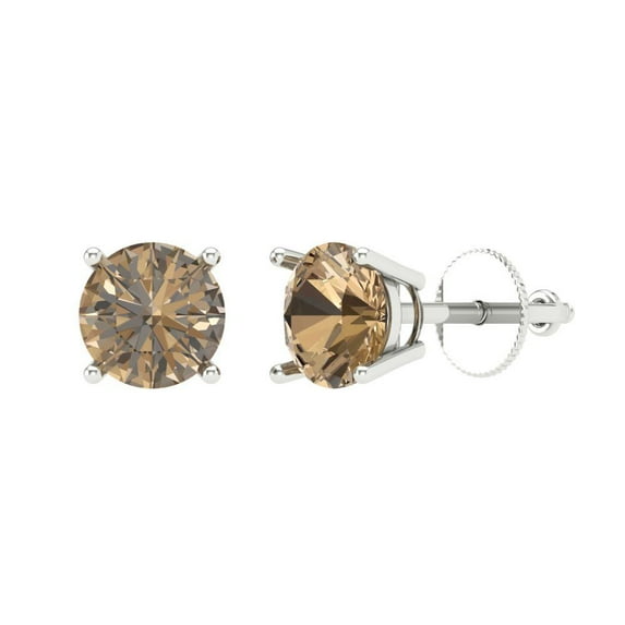 1.5 ct Screw-Back Stud Earrings for Women | 6mm Round Cut Simulated Champagne Diamond | 18K White Gold