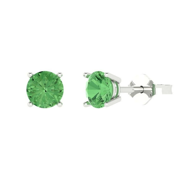 1.5 ct Push-Back Stud Earrings for Women | 6mm Round Cut Simulated Green Diamond | 18K White Gold