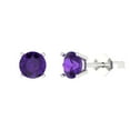 thumbnail image 1 of 14K Solid Gold Push Back Stud Earrings for Women | 1.5 cttw Round Cut Natural Amethyst | White Gold, 1 of 5