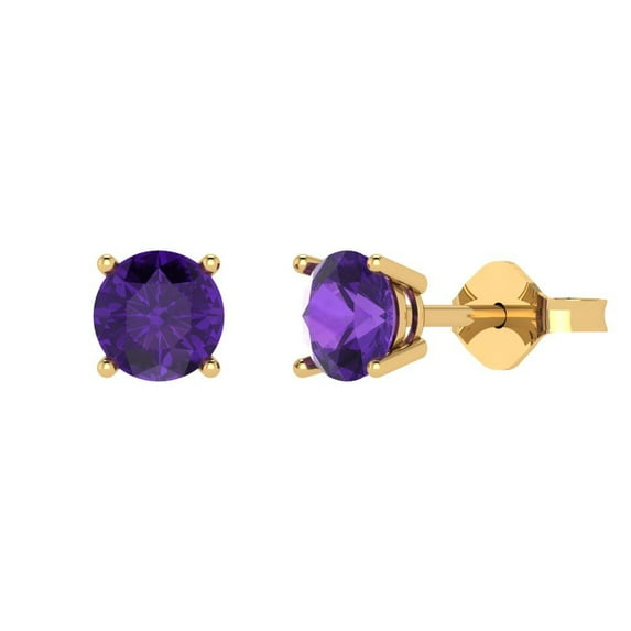 1.5 ct Push-Back Stud Earrings for Women | 6mm Round Cut Natural Amethyst | 18K Yellow Gold