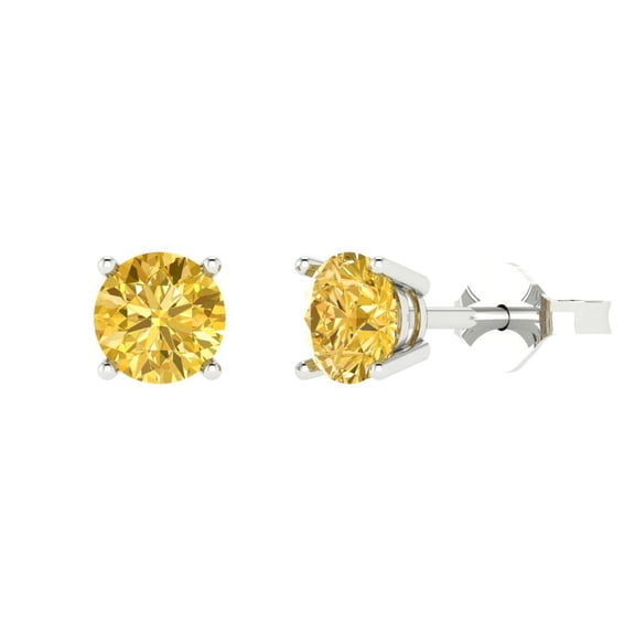 1.5 ct Push-Back Stud Earrings for Women | 6mm Round Cut Simulated Yellow Diamond | 18K White Gold