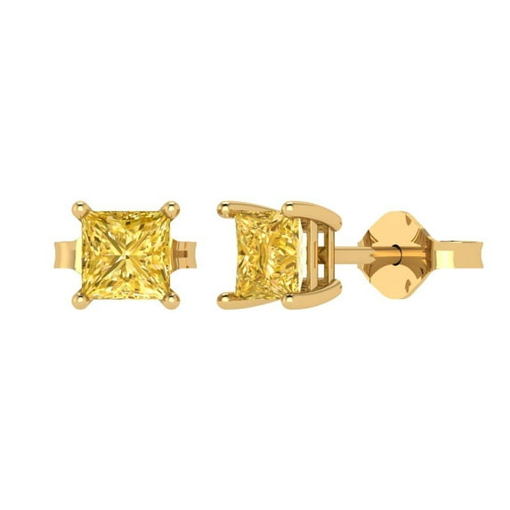 Clara Pucci 1.5Ct Natural Citrine Princess Cut VVS1 Push Back Stud 18k Solid hypoallergenic Gold Designer Earrings For November