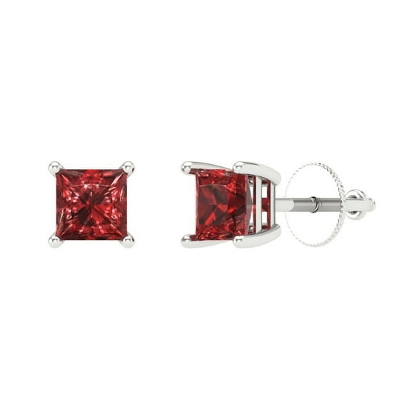 Clara Pucci 1.5Ct Natural Garnet Princess Cut VVS1 Screw Back Stud 18k Solid hypoallergenic Gold Designer Earrings For January