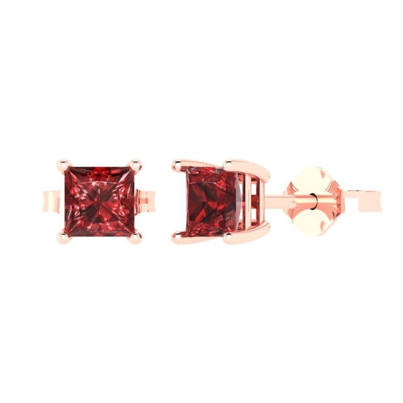 Clara Pucci 1.5Ct Natural Garnet Princess Cut VVS1 Push Back Stud 14k Solid hypoallergenic Gold Designer Earrings For January