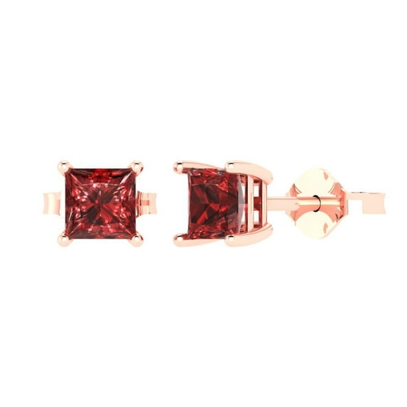 Clara Pucci 1.5Ct Natural Garnet Princess Cut VVS1 Push Back Stud 18k Solid hypoallergenic Gold Designer Earrings For January