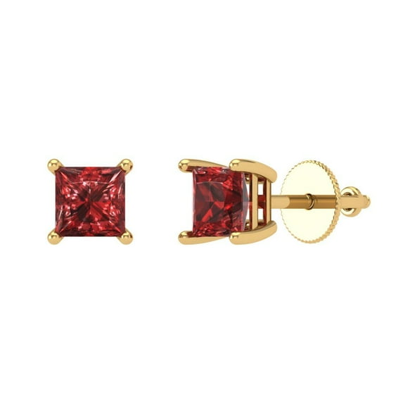 Clara Pucci 1.5Ct Natural Garnet Princess Cut VVS1 Screw Back Stud 18k Solid hypoallergenic Gold Designer Earrings For January